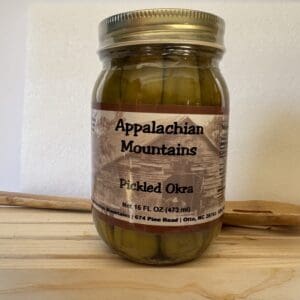 Jar of Appalachian Mountains pickled okra